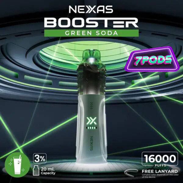 พอตใช้แล้วทิ้ง Nexas Booster 16000 Nicotine 3% กลิ่น Green Soda