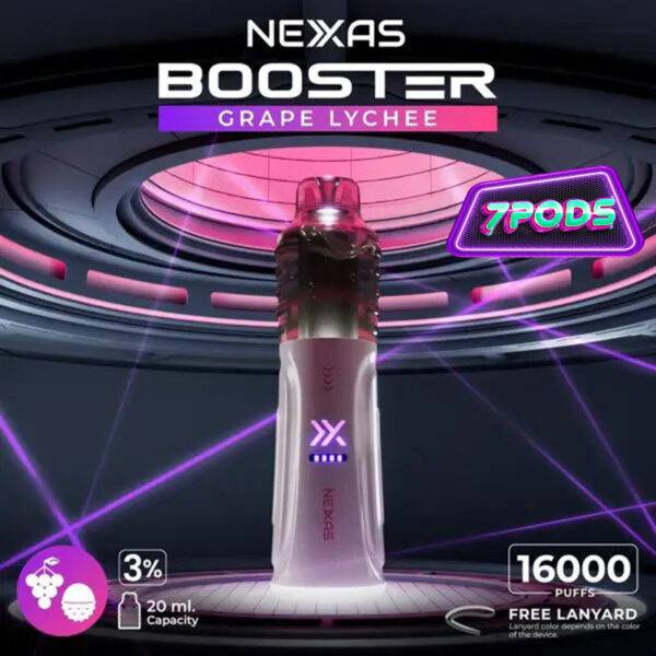 พอตใช้แล้วทิ้ง Nexas Booster 16000 Nicotine 3% กลิ่น Grape Lychee