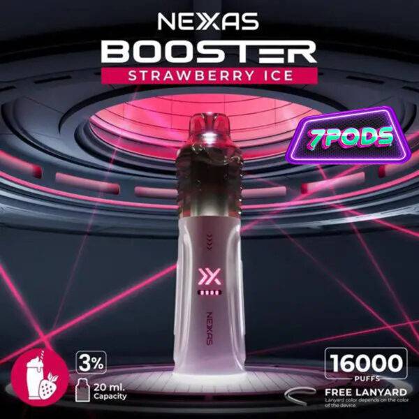 พอตใช้แล้วทิ้ง Nexas Booster 16000 Nicotine 3% กลิ่น Strawberry Ice