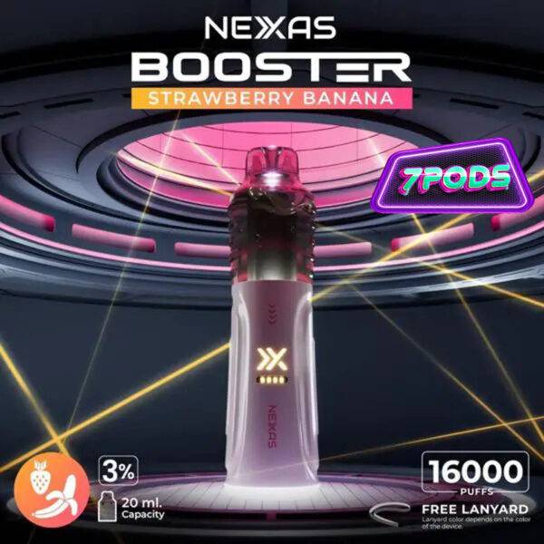 พอตใช้แล้วทิ้ง Nexas Booster 16000 Nicotine 3% กลิ่น Strawberry Banana
