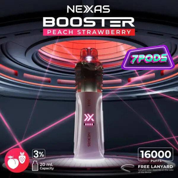 พอตใช้แล้วทิ้ง Nexas Booster 16000 Nicotine 3% กลิ่น Peach Strawberry