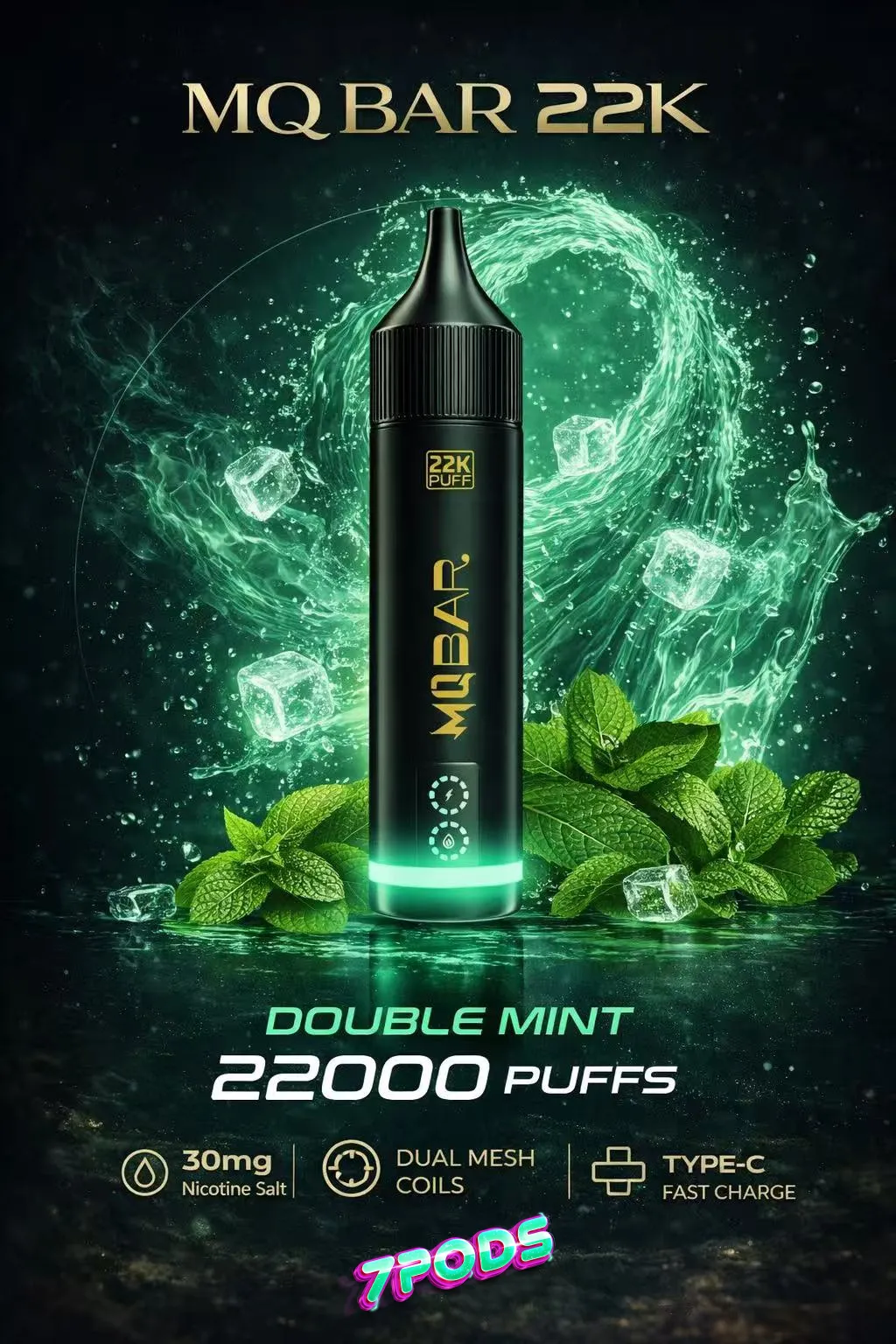 พอตใช้แล้วทิ้ง MQ Bar 22K กลิ่น Double Mint ดับเบิ้ลมิ้นท์