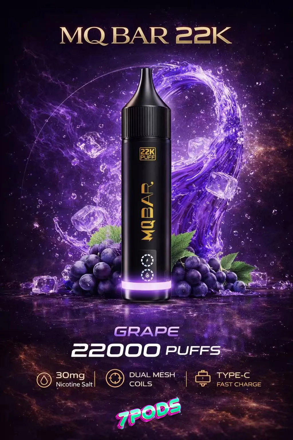 พอตใช้แล้วทิ้ง MQ Bar 22K กลิ่น Grape องุ่น