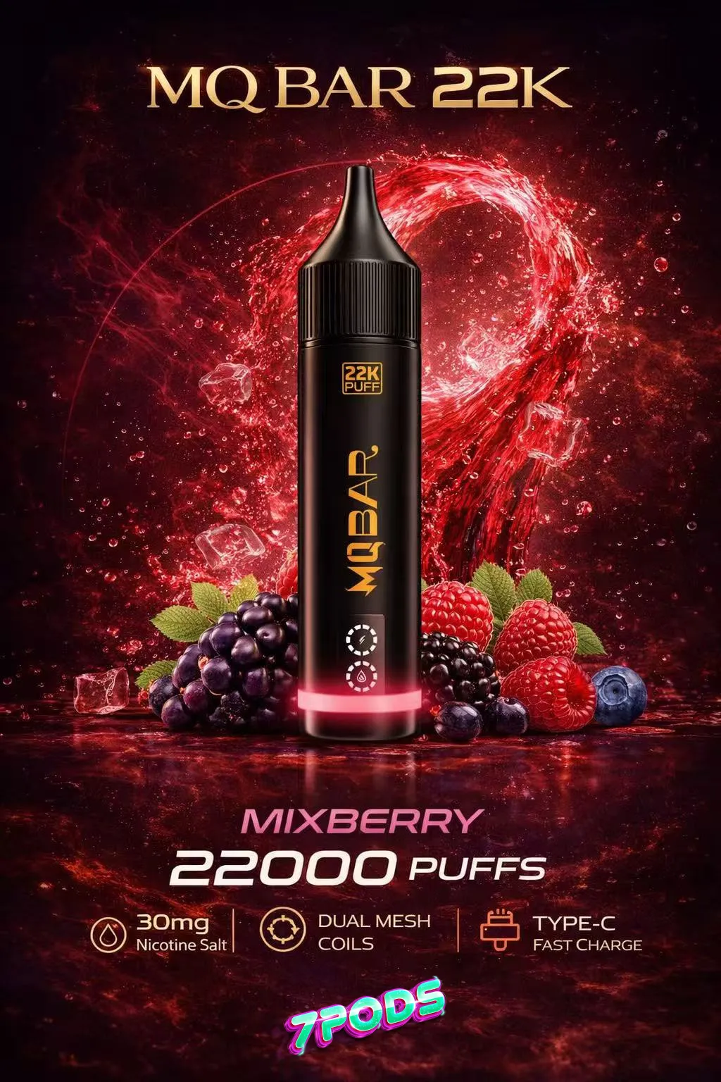 พอตใช้แล้วทิ้ง MQ Bar 22K กลิ่น Mixberry มิกซ์เบอร์รี่