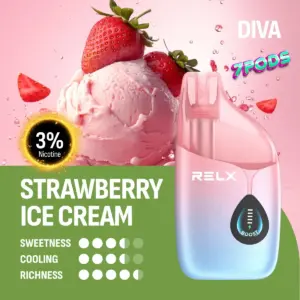 พอตใช้แล้วทิ้ง RELX Diva 30K กลิ่น Strawberry Icecream สตรอว์เบอร์รี่ไอศกรีม สตอไอติม นิโคติน 3% Nic 3%